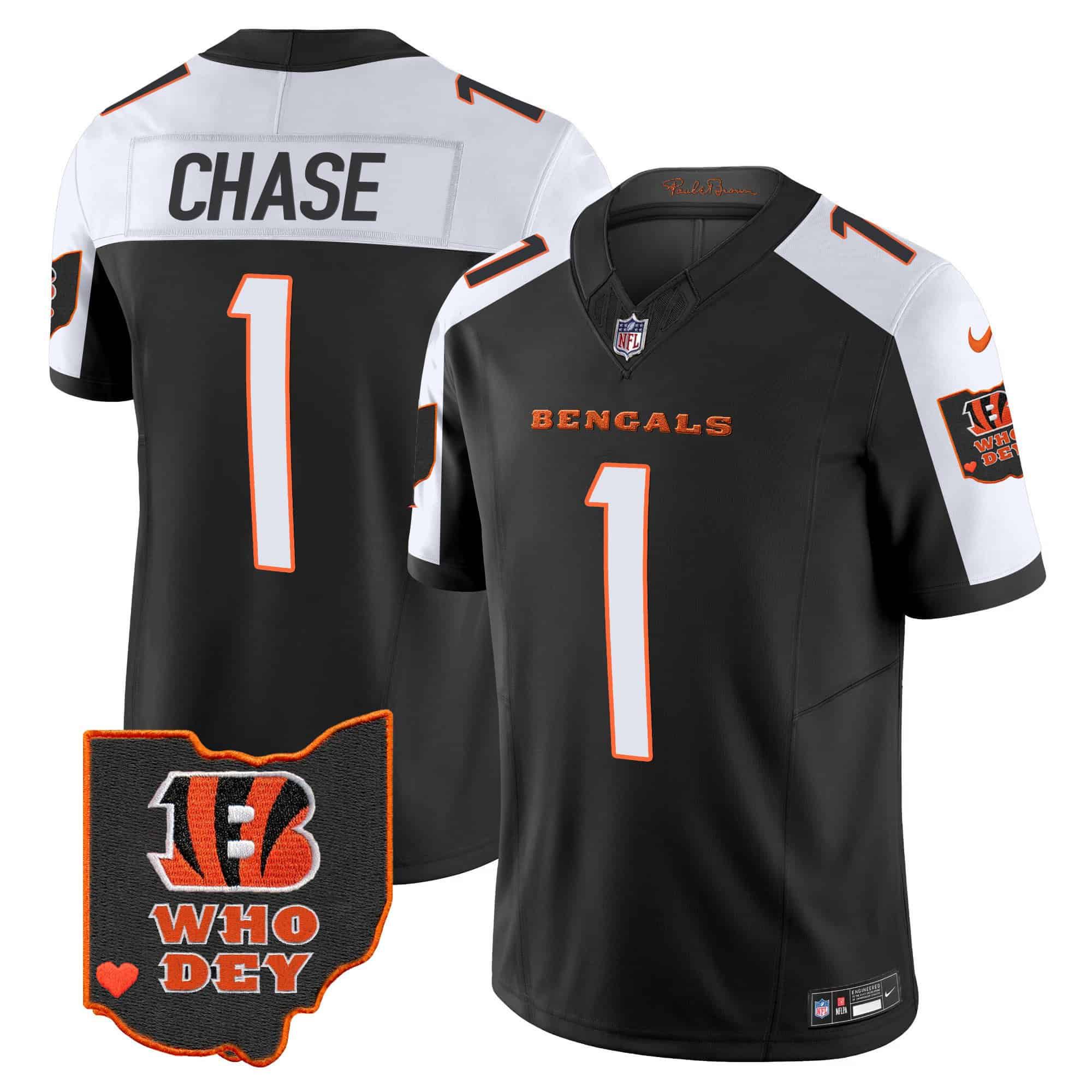Men Cincinnati Bengals #1 Chase Black 2024 Nike Patch Vapor Limited NFL Jersey